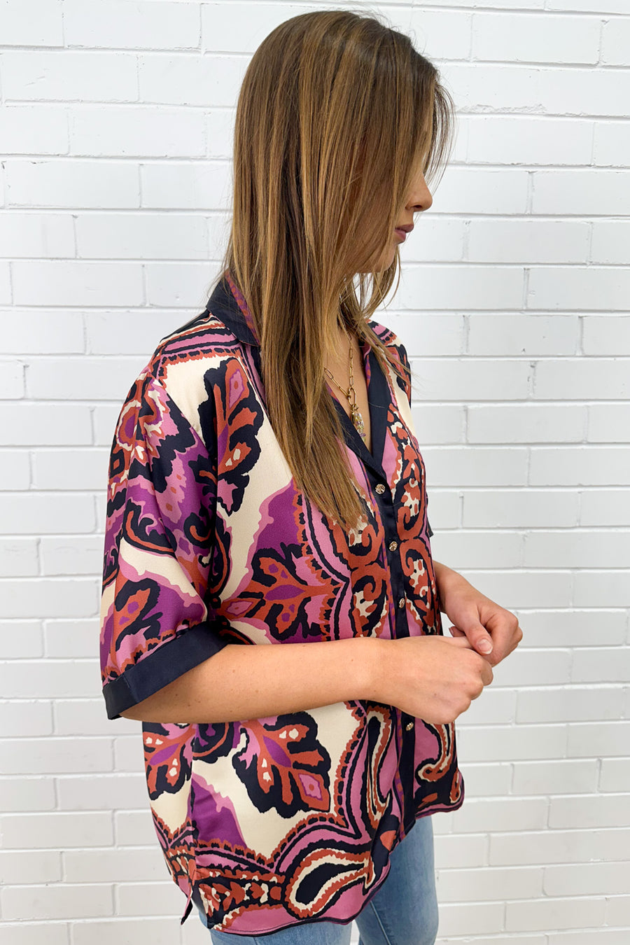 Navy Pink Paisley