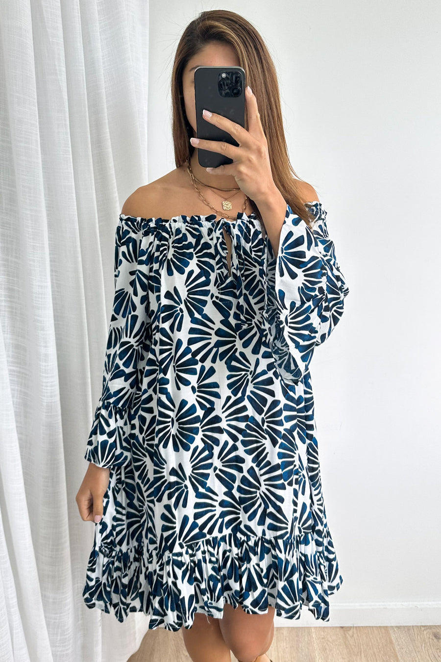 Navy White Print