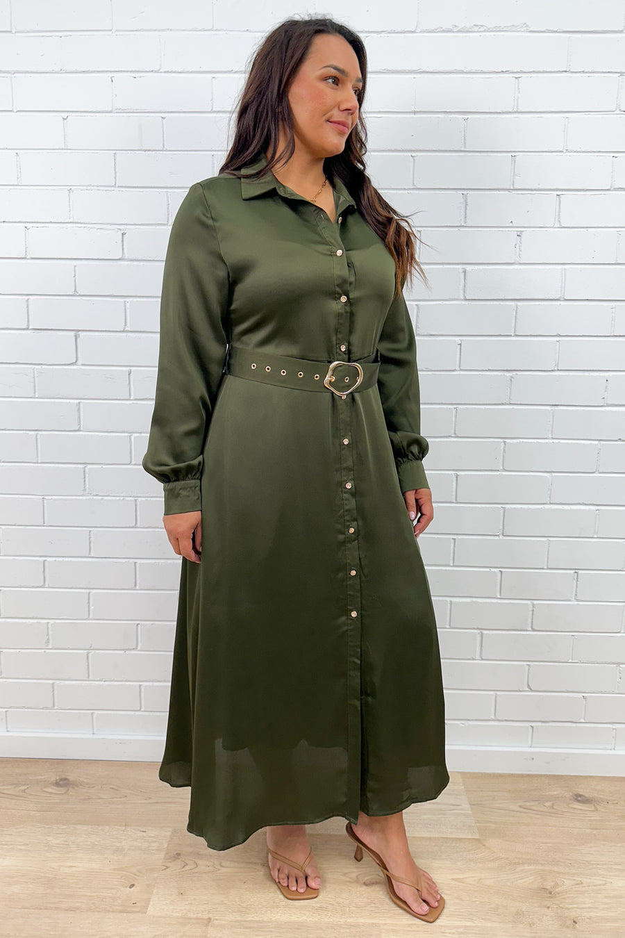 khaki midi shirt dress Luka Midi Shirt Dress