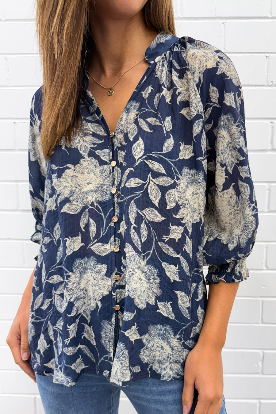 Navy Cream Floral