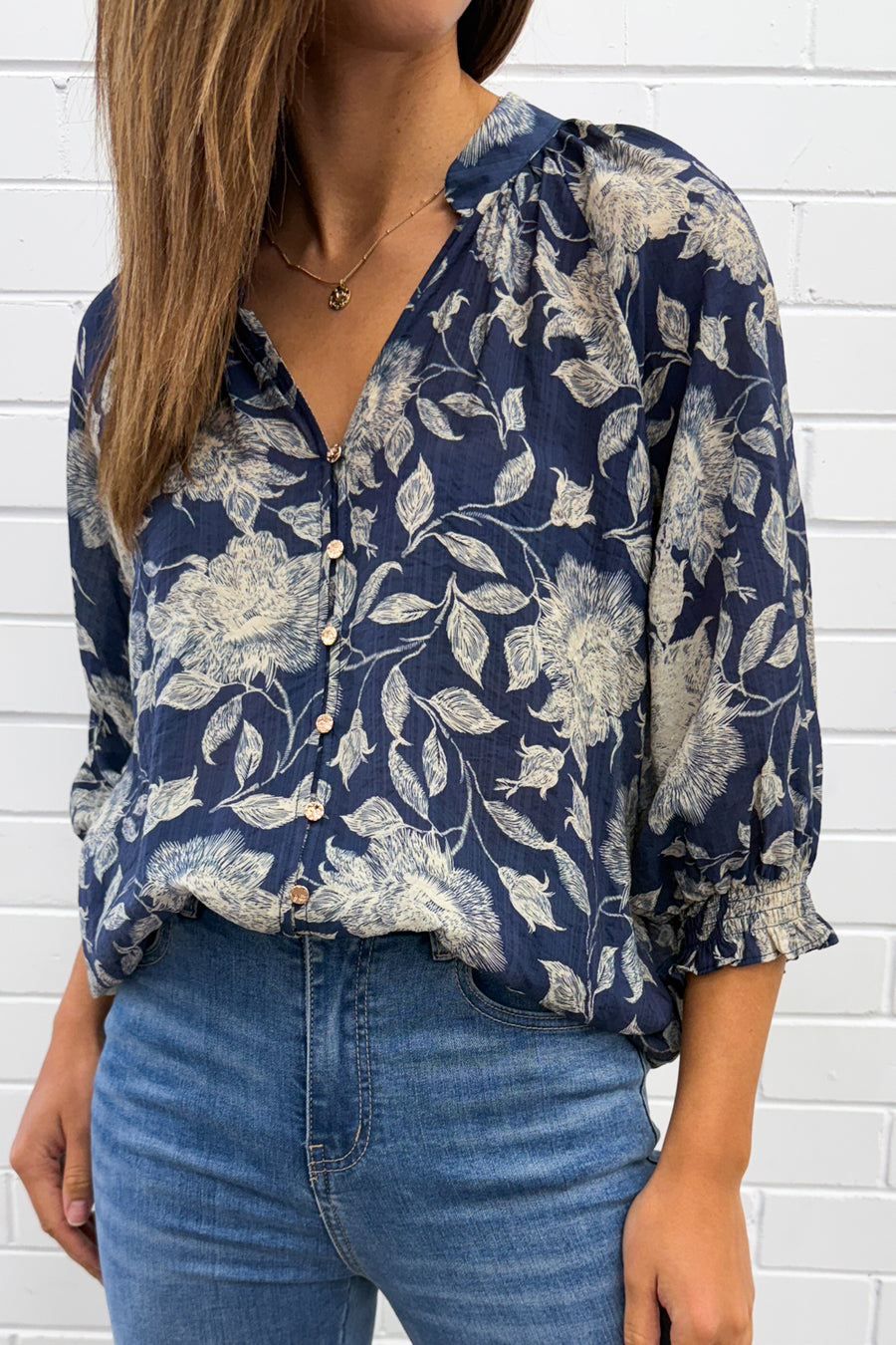 Navy Cream Floral