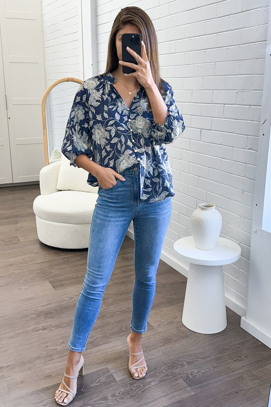 Navy Cream Floral