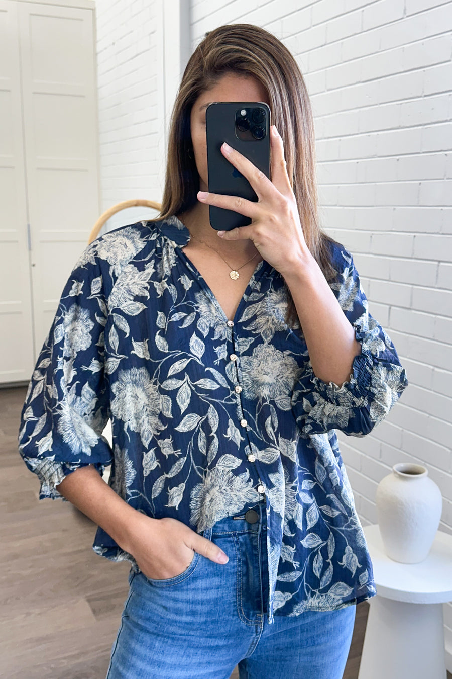 Navy Cream Floral