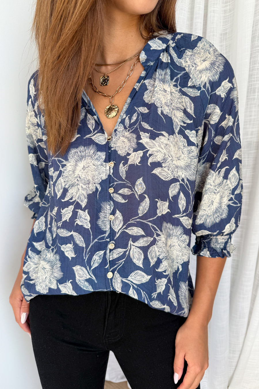 Navy Cream Floral