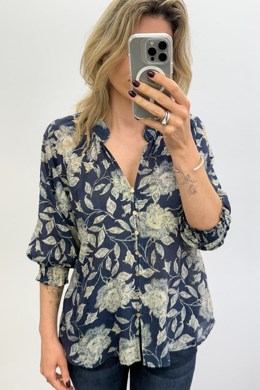 Navy Cream Floral