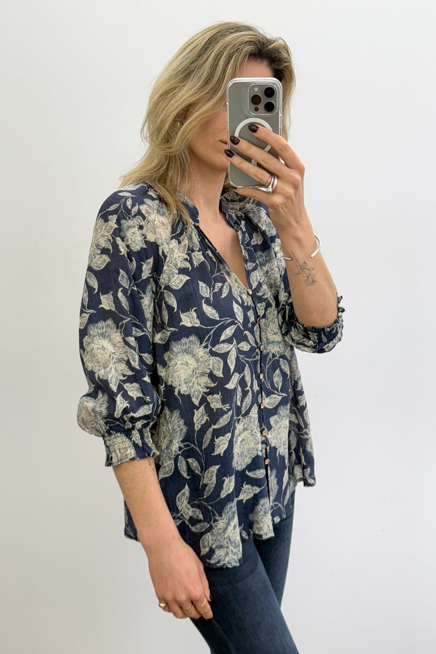 Navy Cream Floral