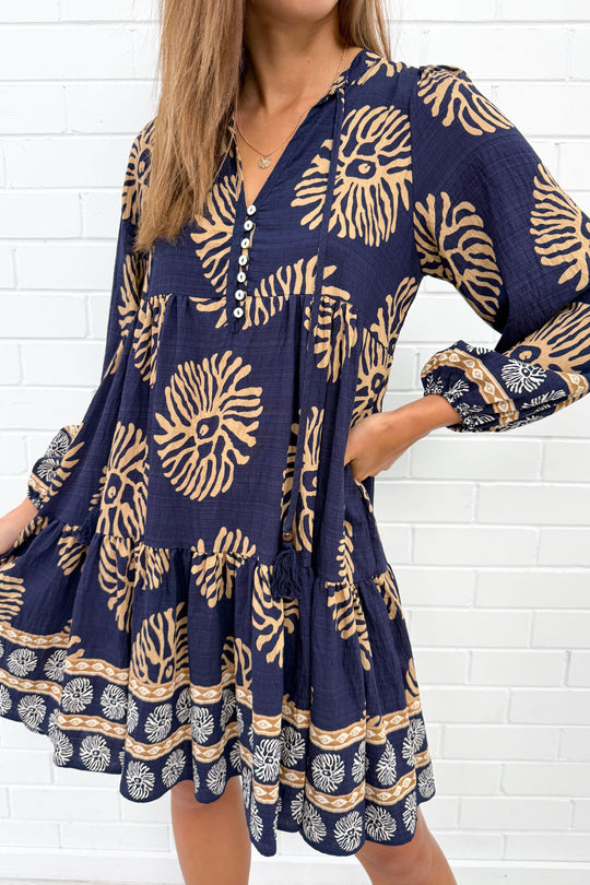 Navy Tan Print: kym