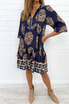 Navy Tan Print