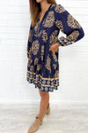 Navy Tan Print