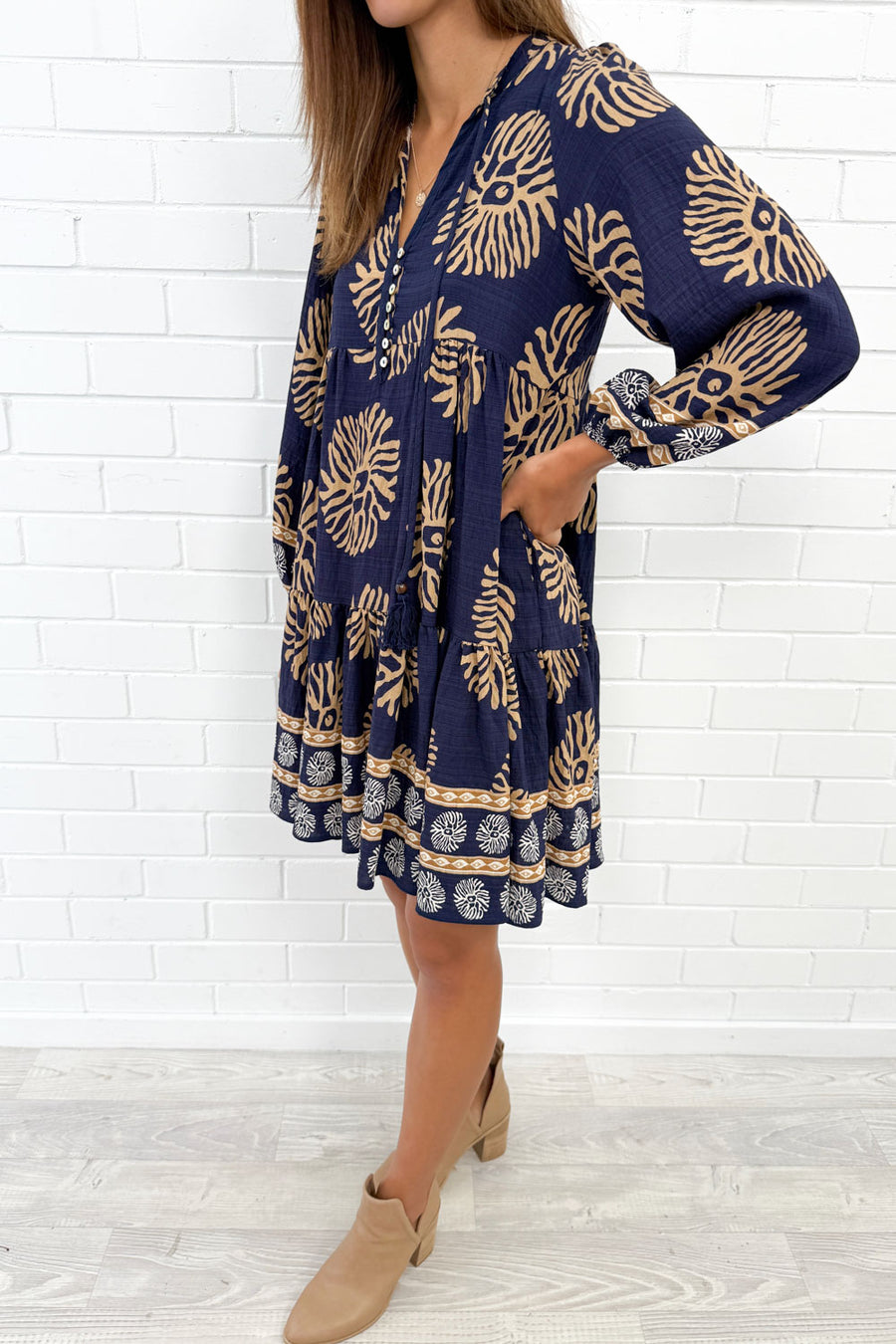 Navy Tan Print