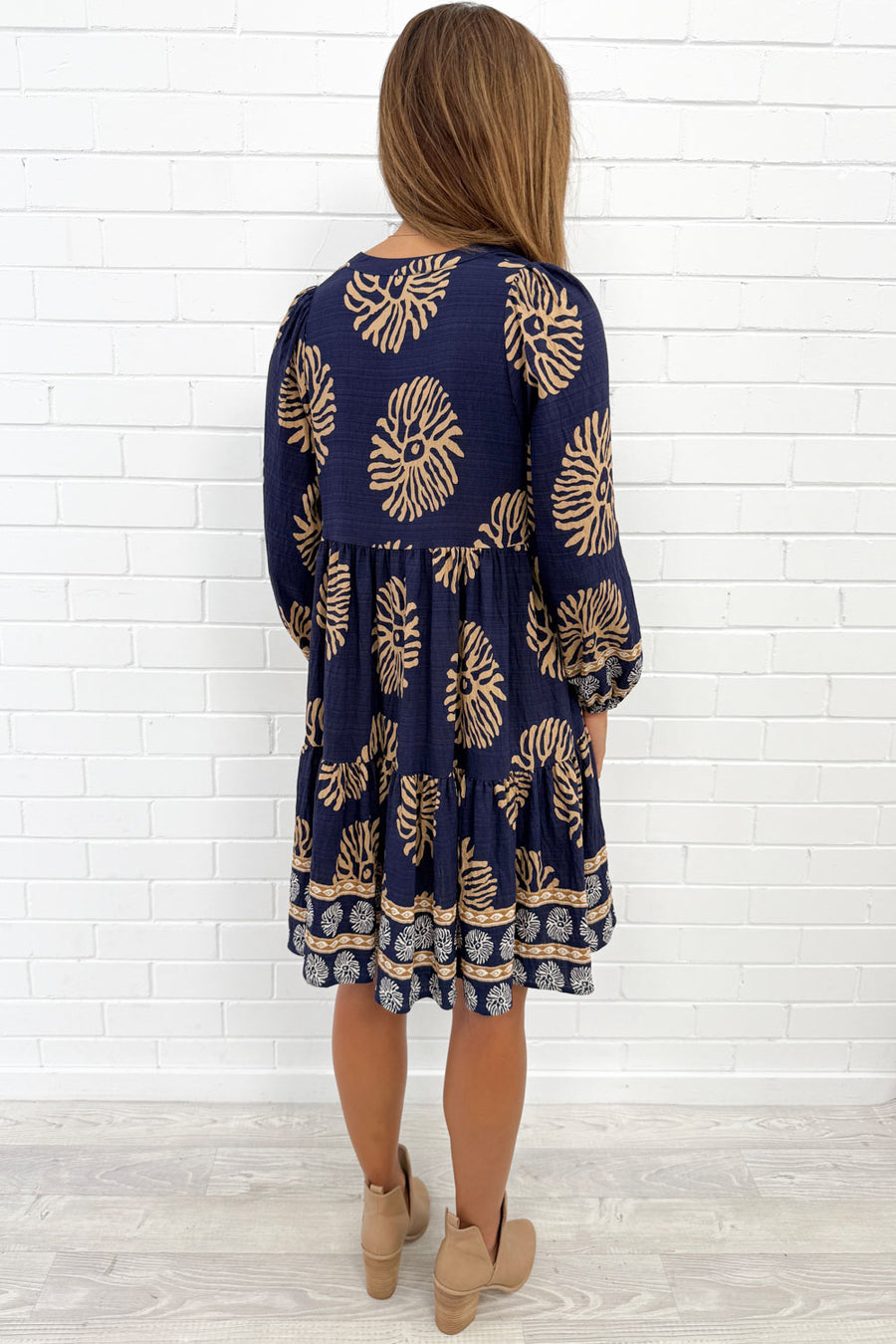 Navy Tan Print