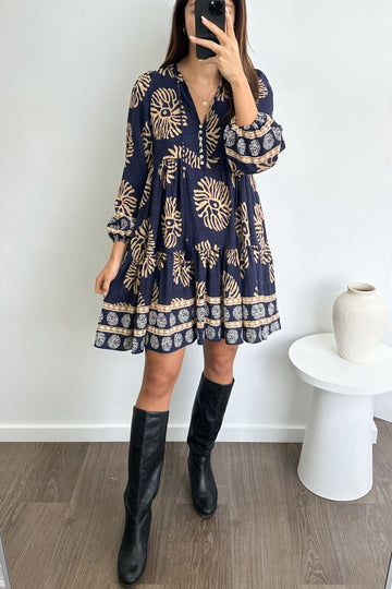 Navy Tan Print: kym 