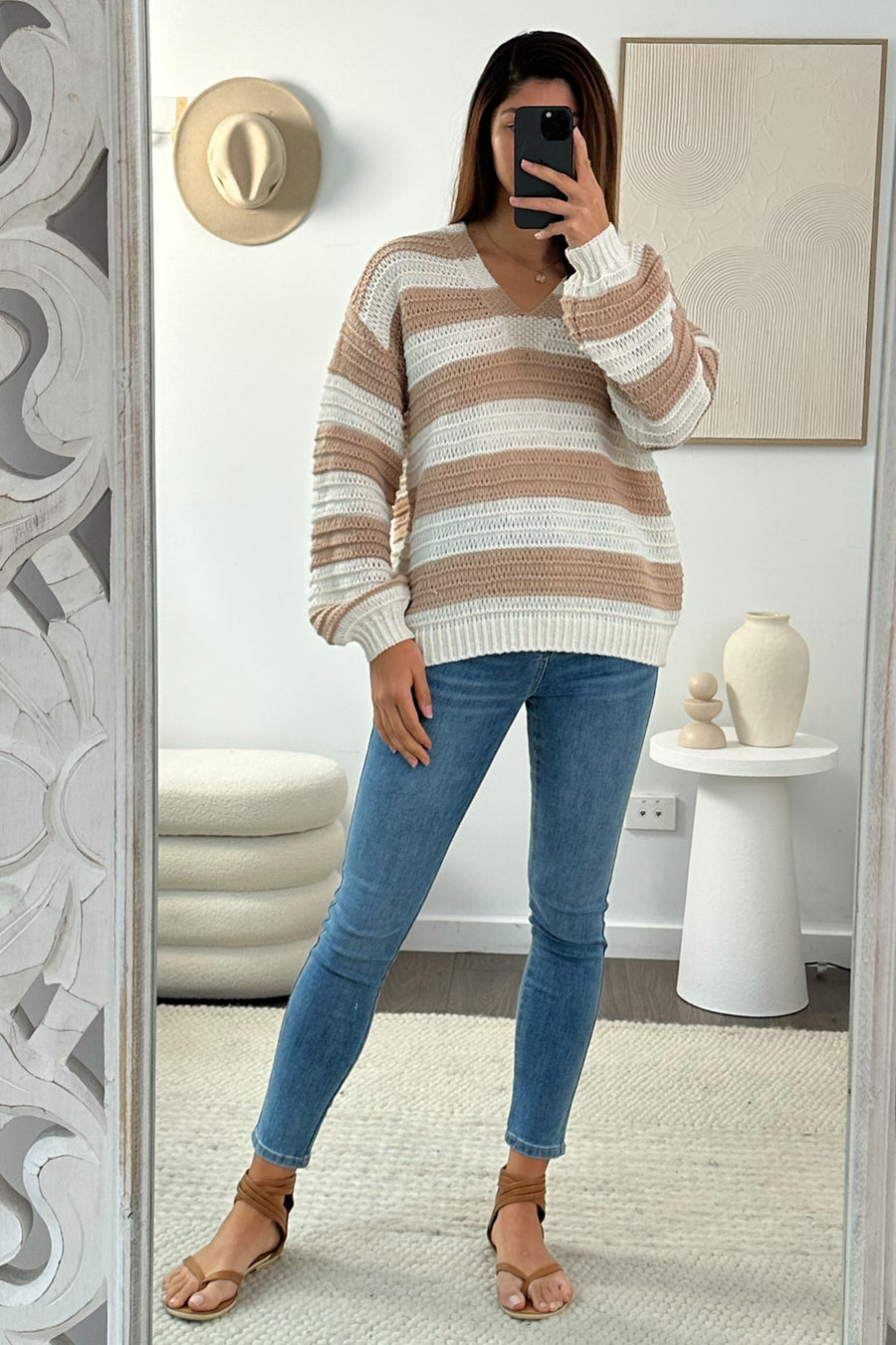 White Beige Stripe