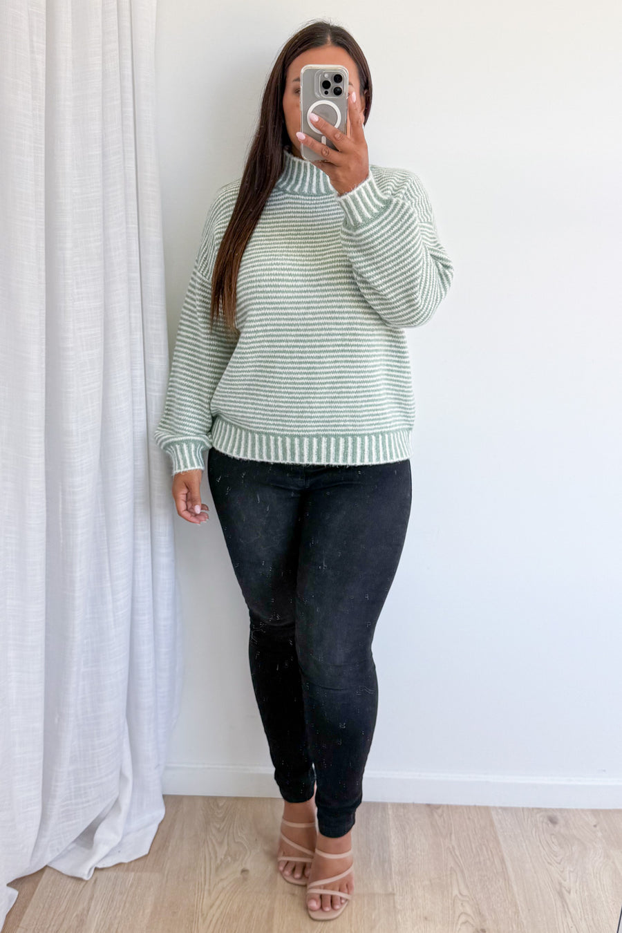 Sage White Stripe