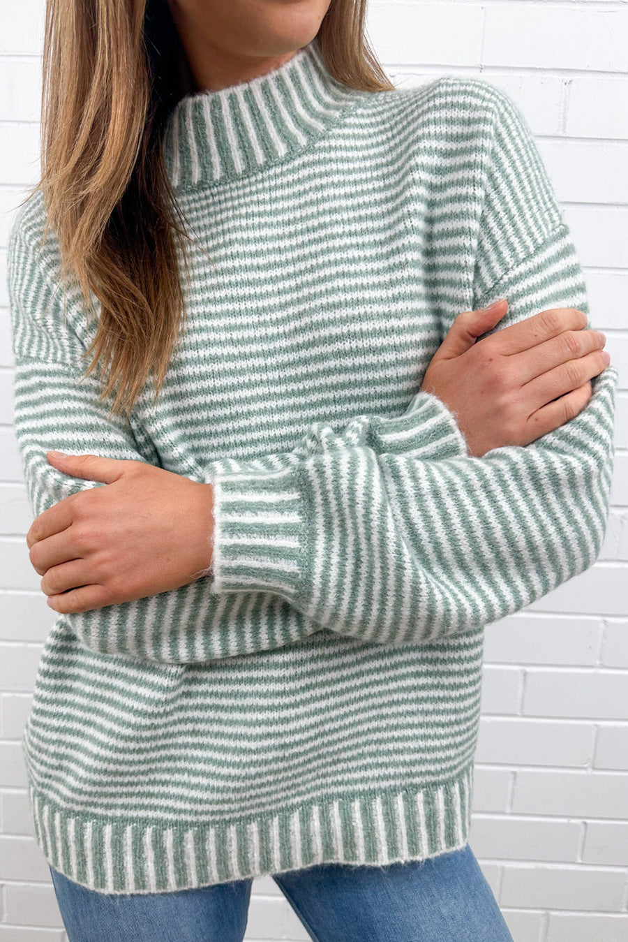 Sage White Stripe