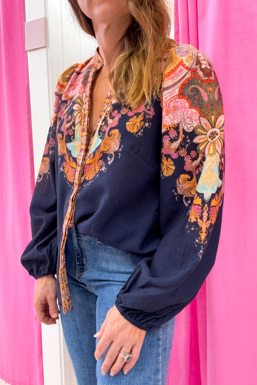 Navy Boarder Paisley