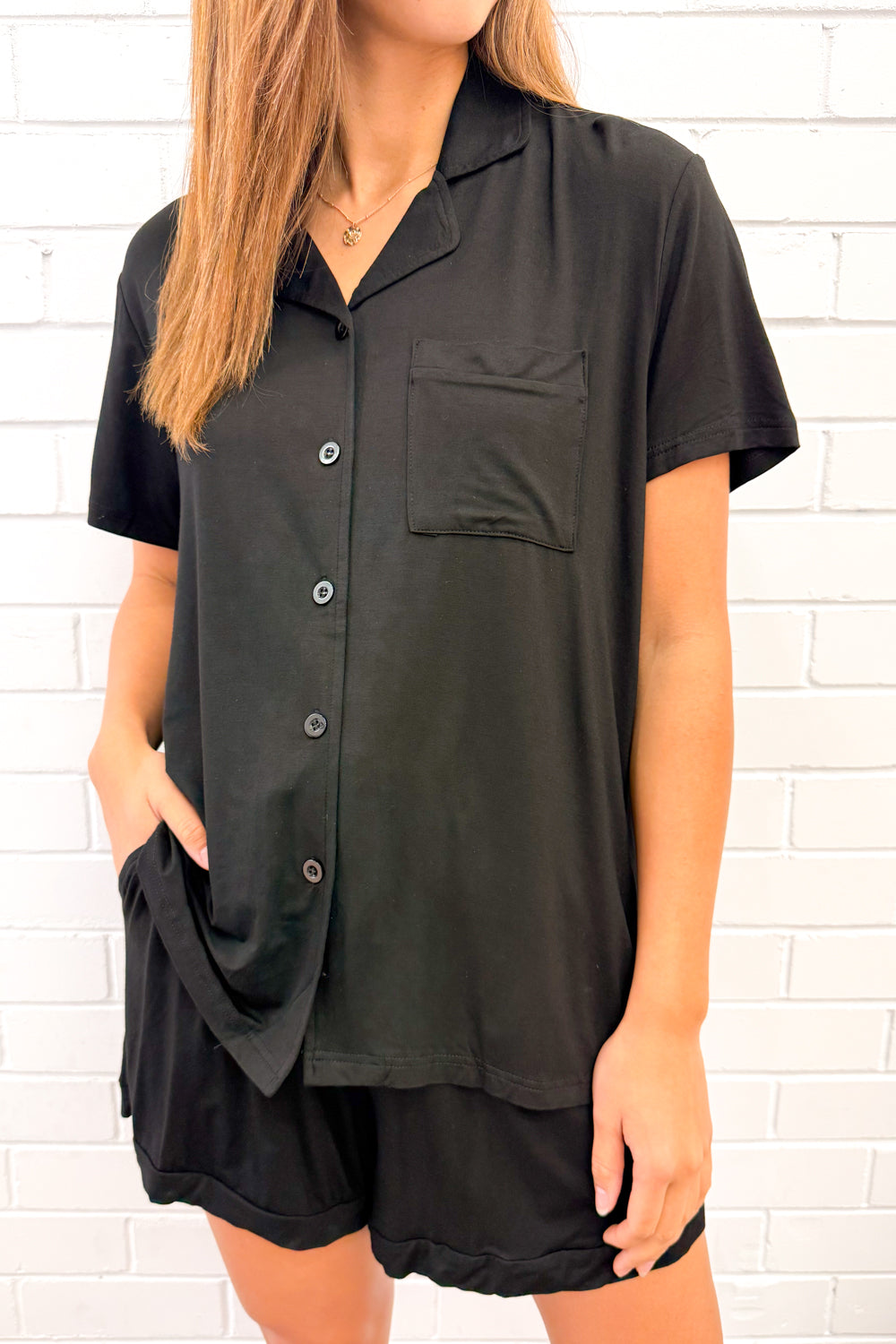 The Comfiest PJs Shirt & Short Set - Black – Vine Apparel