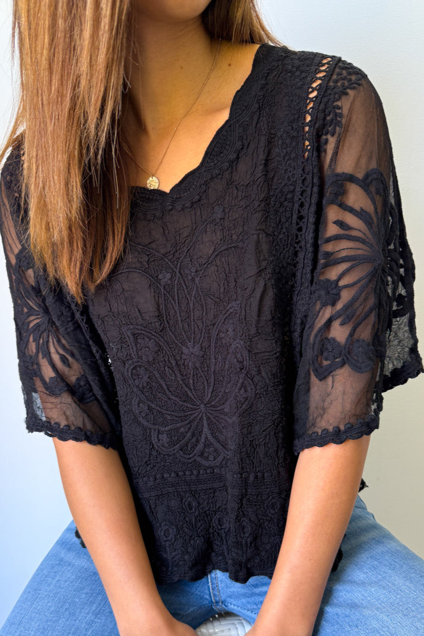 The Lotus Top - Embroidered Lace Top for Work & Weekend | Vine Apparel