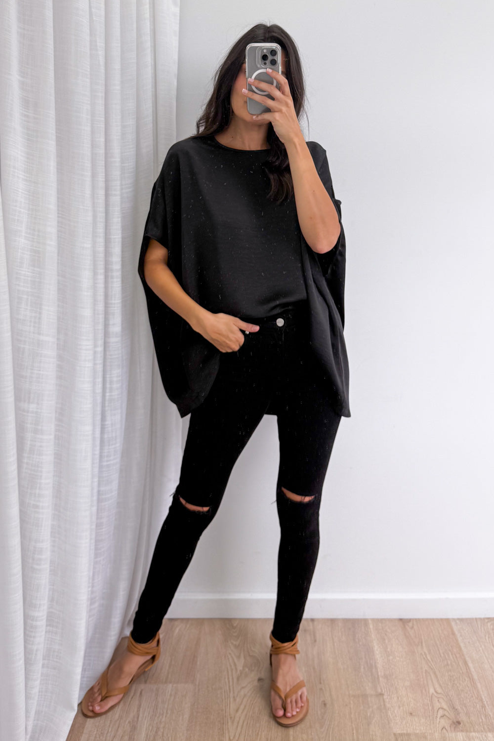 Zara Satin Drape Top - Black – Vine Apparel