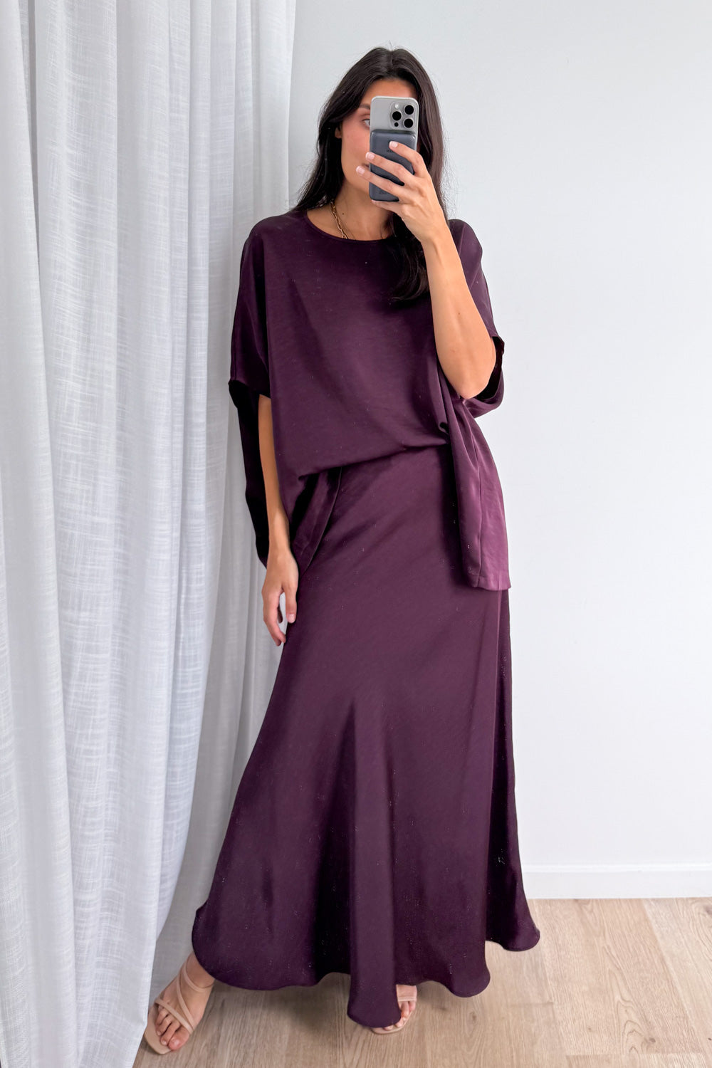 Zara Satin Drape Top - Plum – Vine Apparel