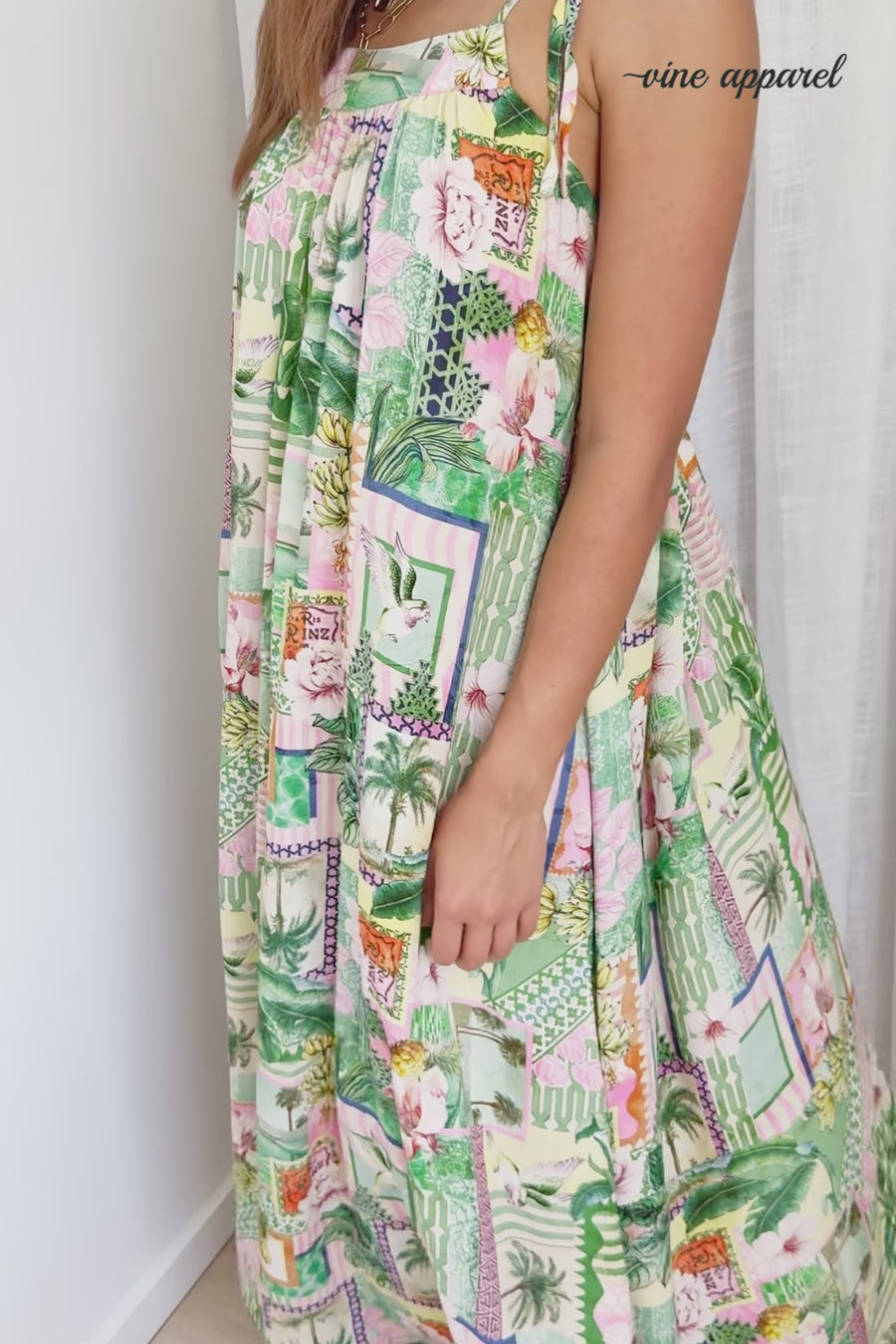 Pink Green Palm Print