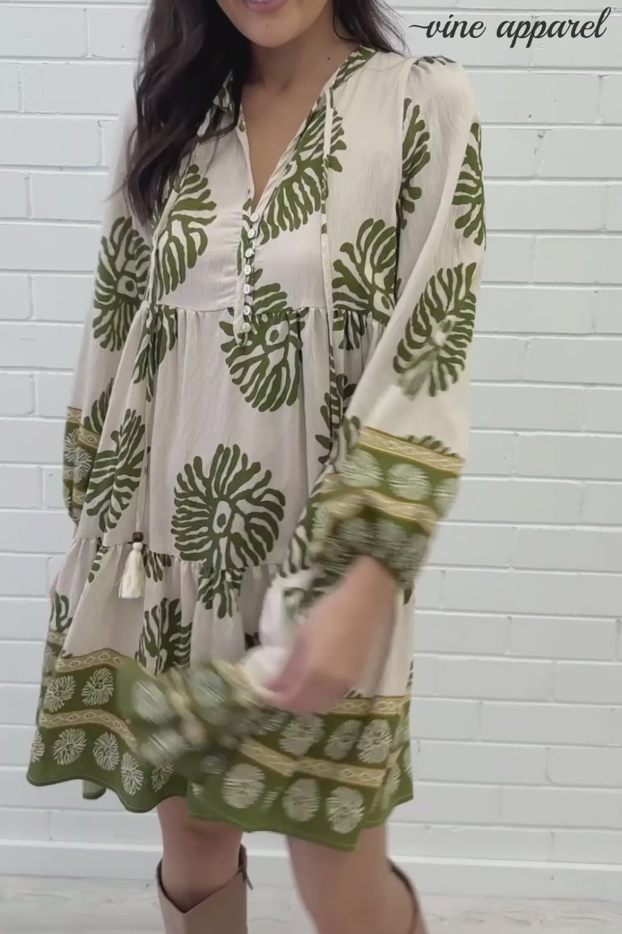Cream Khaki Print
