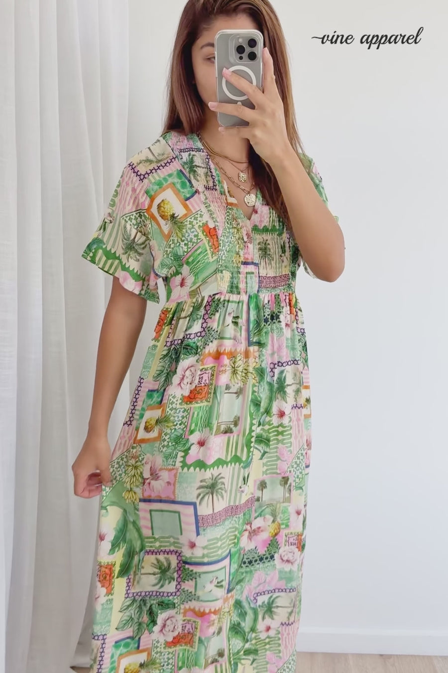 Pink Green Palm Print