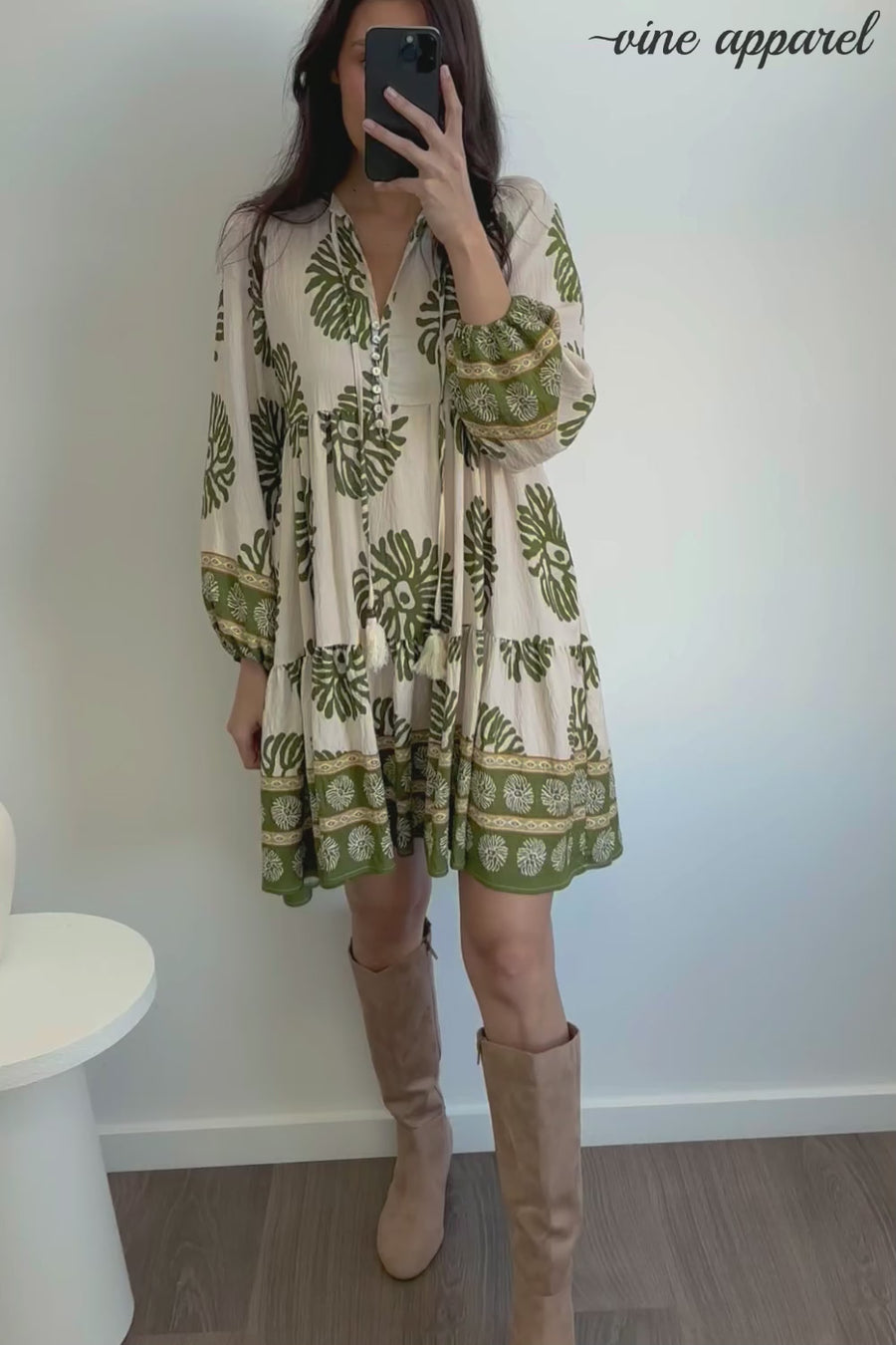 Cream Khaki Print