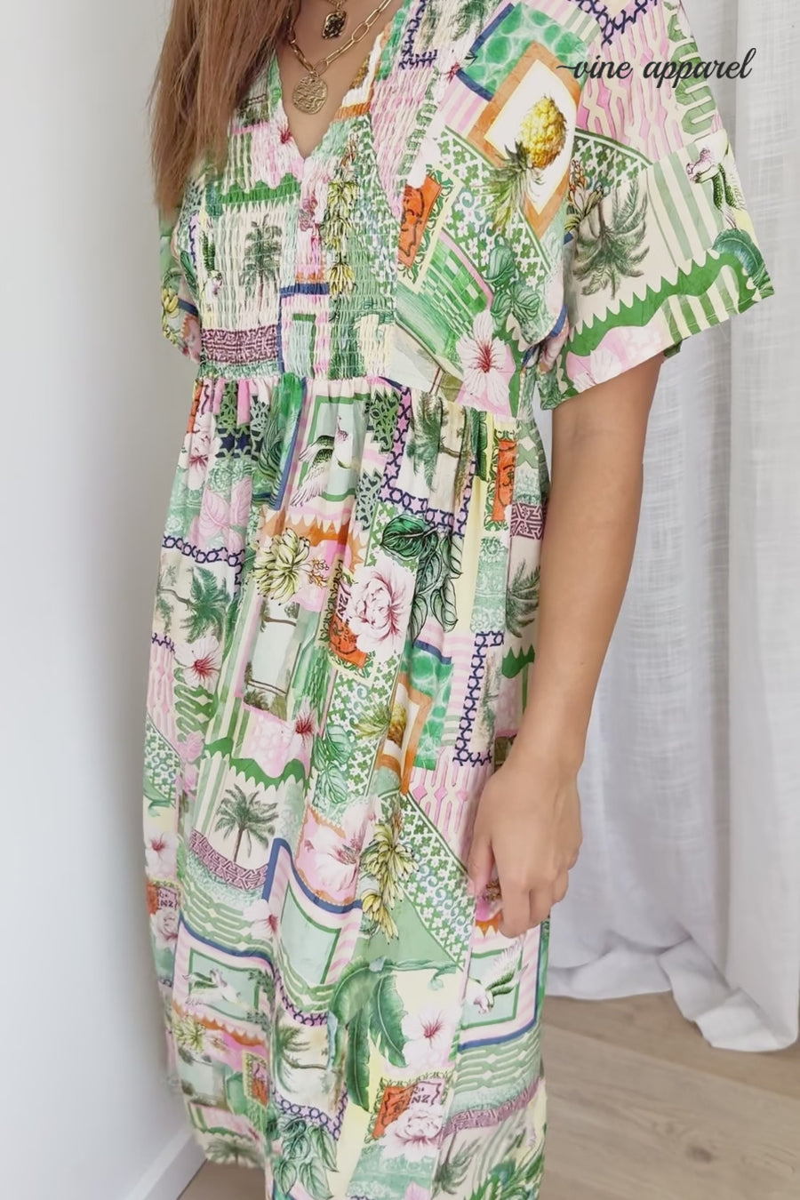 Pink Green Palm Print