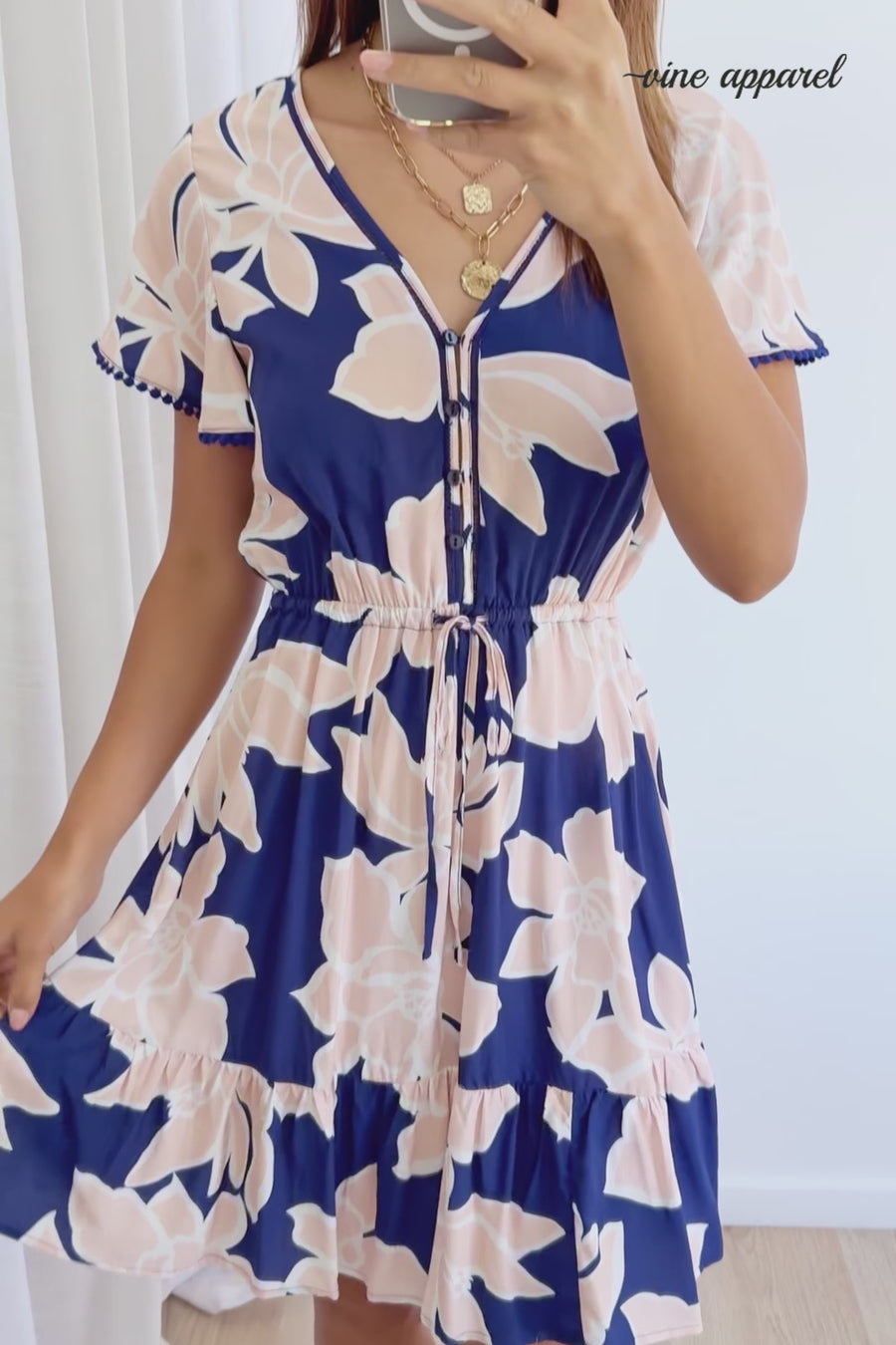 Navy Peach Floral