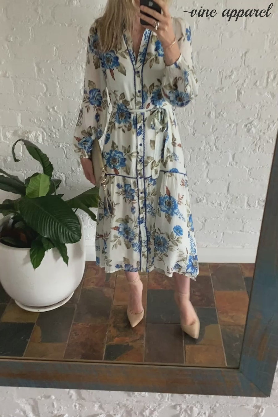 Cream Blue Floral