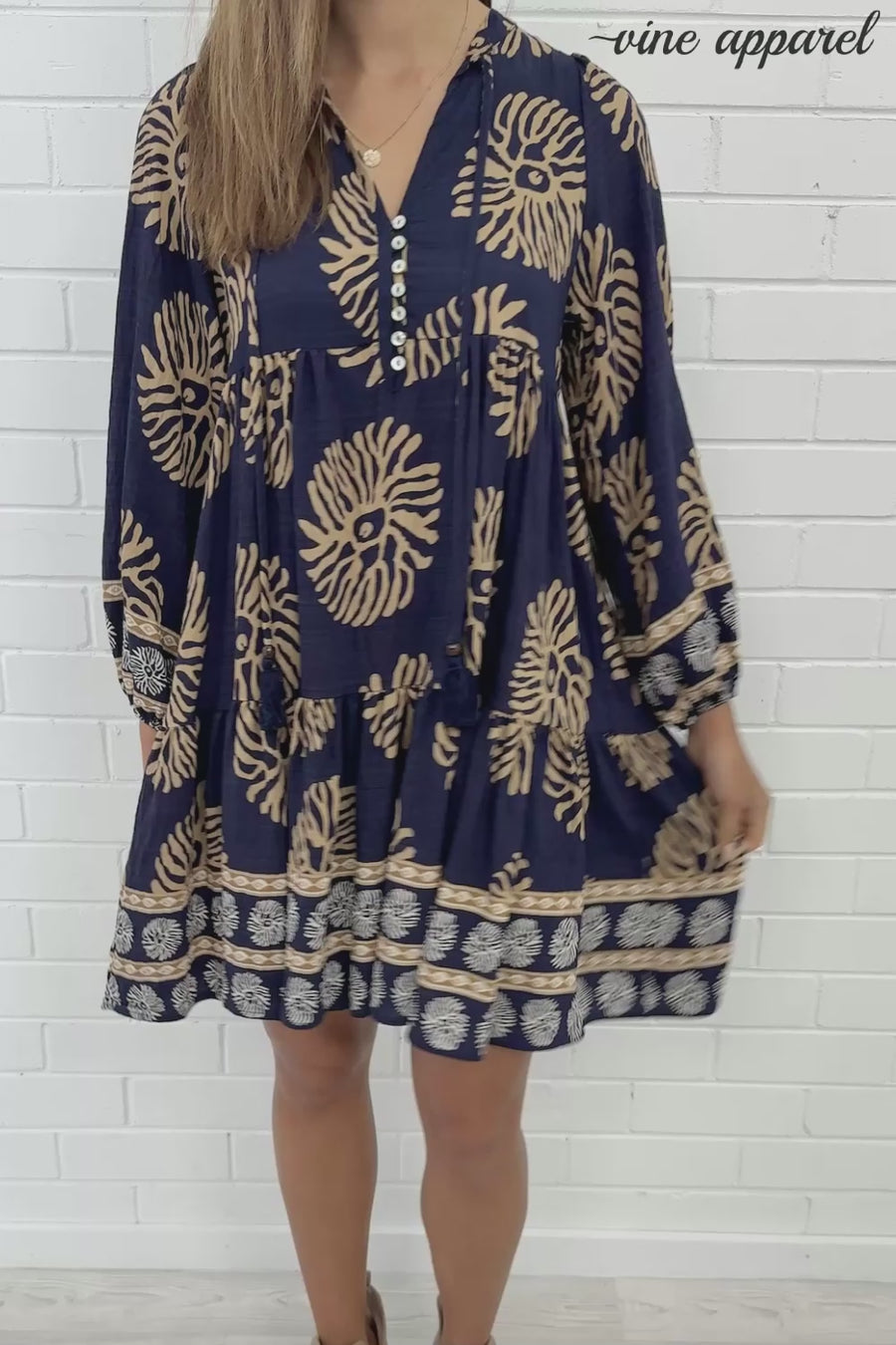 Navy Tan Print