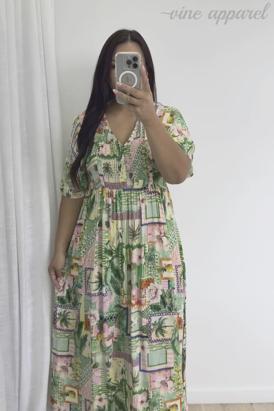 Pink Green Palm Print