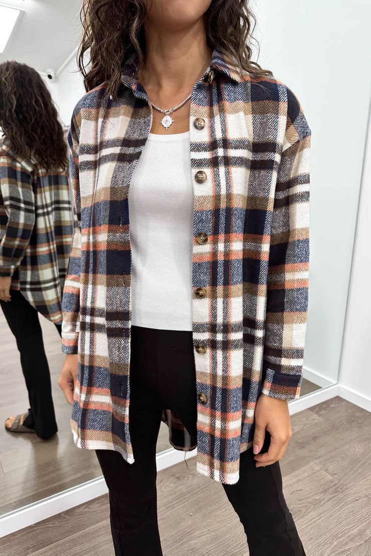 Navy Orange Check